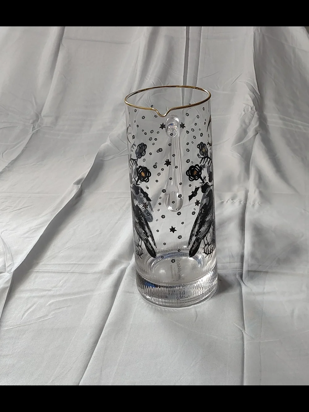 Tall Whimsygoth Celestial Witchy Crow Motif Glass Pitcher